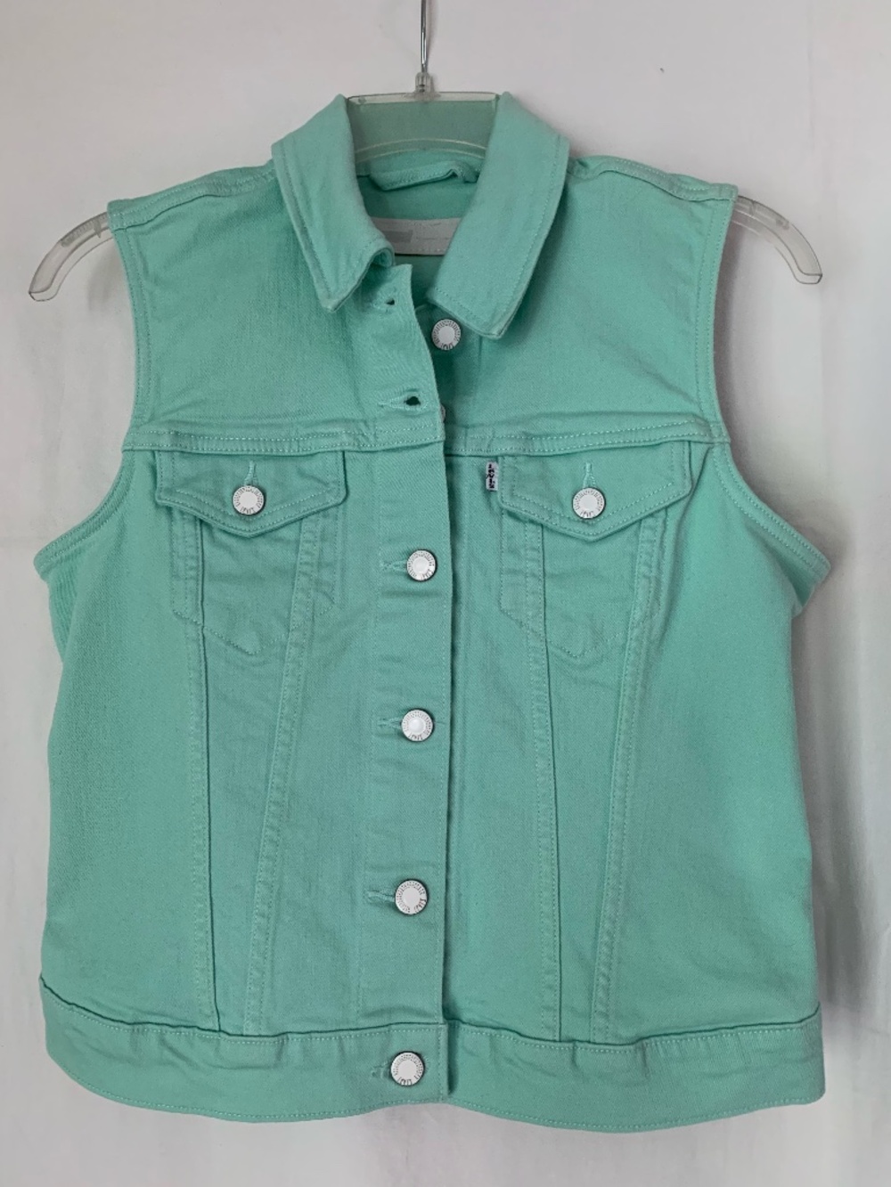 Levi's mint green denim button down sleeveless vest